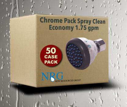 Chrome Case of Spray Clean Shower Head 50 Pack 1.75 Economy Low Flow Bulk w/ rubber jets