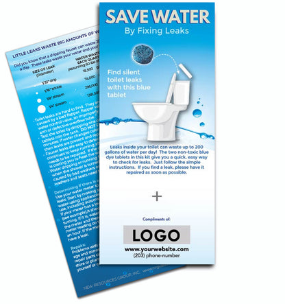 Custom Leak Detecting Dye-Tab Card Logo & Instructions Blue Tablet Pack