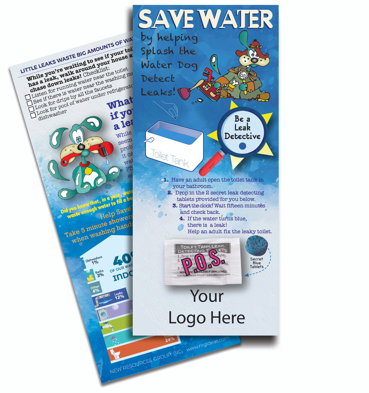 Custom Leak Detecting Dye-Tab Card Logo & Instructions Blue Tablet Pack