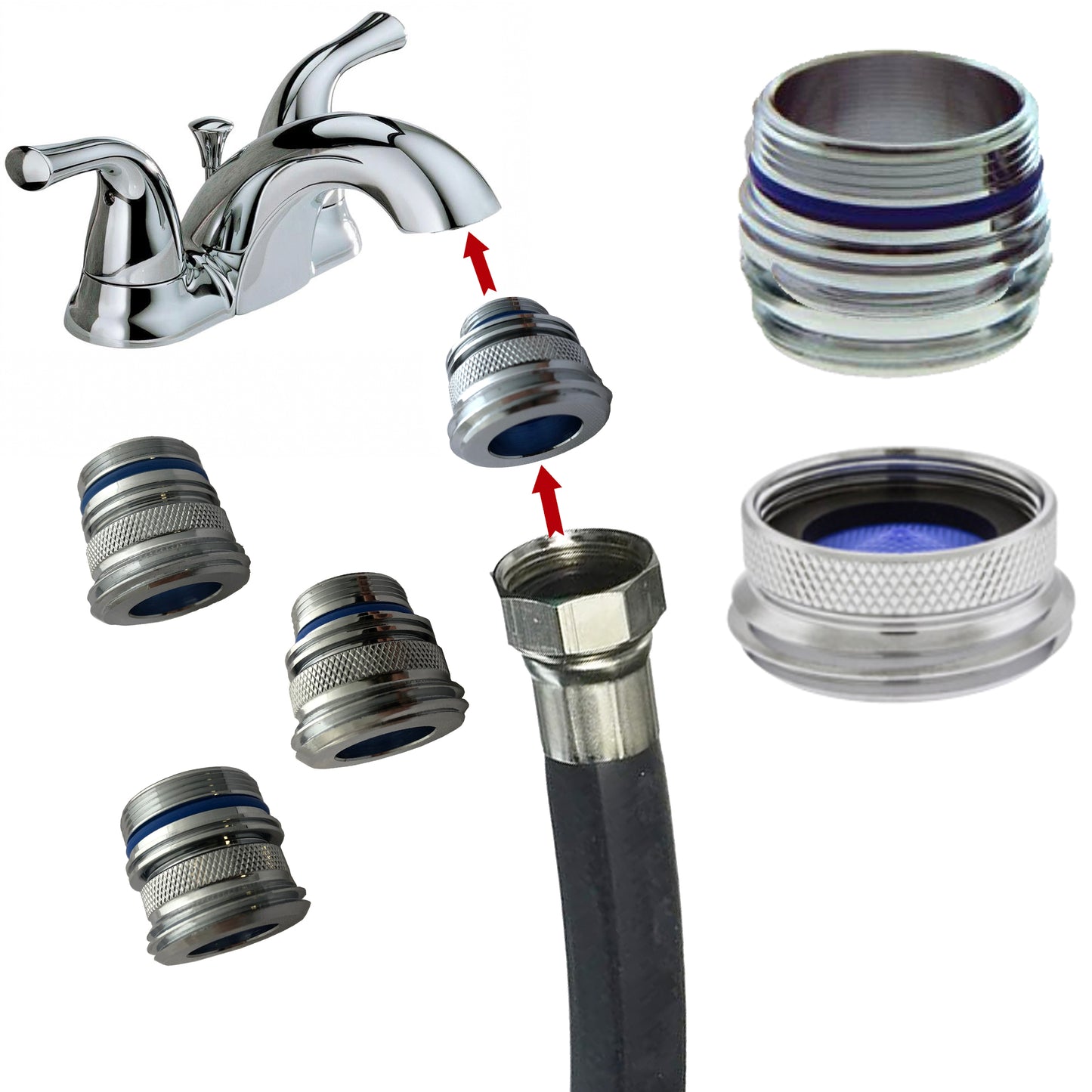 Cache to Hose Faucet Adapter - Convert Hidden Aerator to Take 3/4" Male for Kitchen Appliances Metal Design