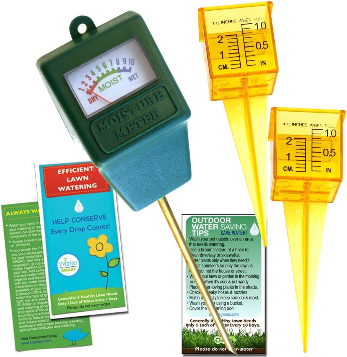 Indoor/Outdoor Moisture Sensor Kit, Rain Gauge lawn watering & tip magnet | plant & garden care.