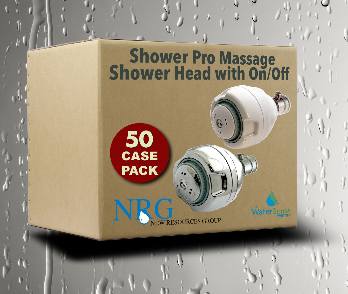 Case of 50 On/Off Shower Pro Massage, Water Saving, low flow shower head White or Chrome