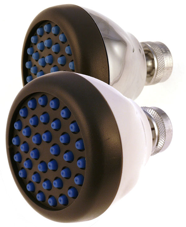 Case of 50 Shower Head Spray Clean Pack low Flow Bulk White or Chrome w/ rubber jets 4 flow rates