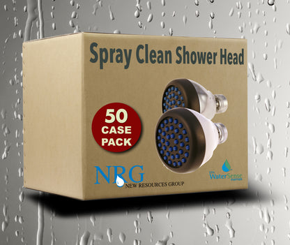 Case of 50 Shower Head Spray Clean Pack low Flow Bulk White or Chrome w/ rubber jets 4 flow rates