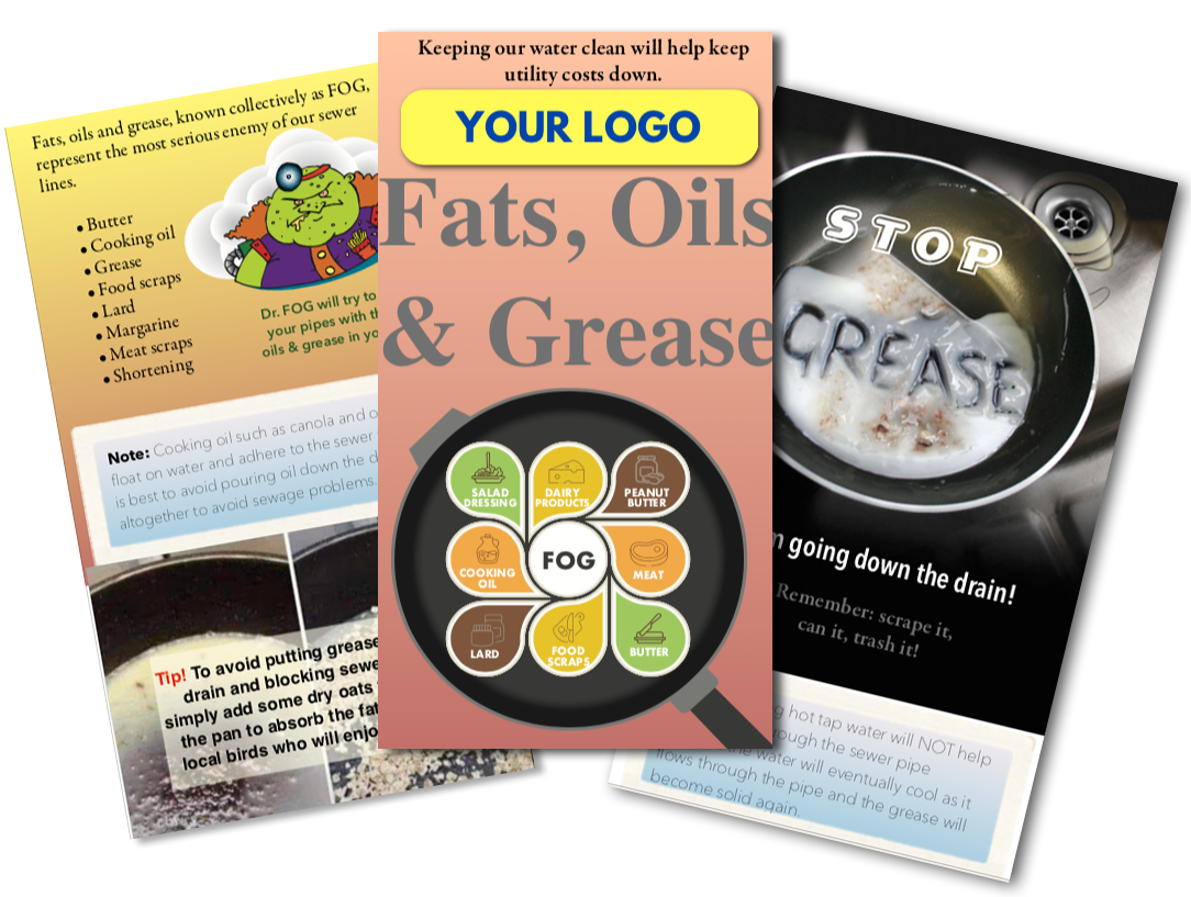 FOG Awareness Brochure Fats, Oils & Grease Custom info and tips + Refrigerator Logo Pan Magnet