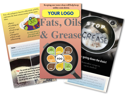 FOG Awareness Brochure Fats, Oils & Grease Custom info and tips + Refrigerator Logo Pan Magnet