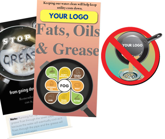 FOG Awareness Brochure Fats, Oils & Grease Custom info and tips + Refrigerator Logo Pan Magnet