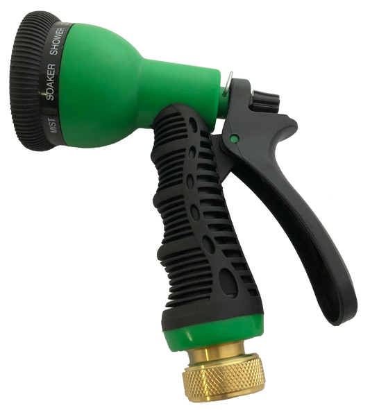 Low FLow Hose Nozzle Wide Mouth Green Garden Spray Lower Water Rate Usage 9 Position Ergonomic Grip Handle with Restrictor