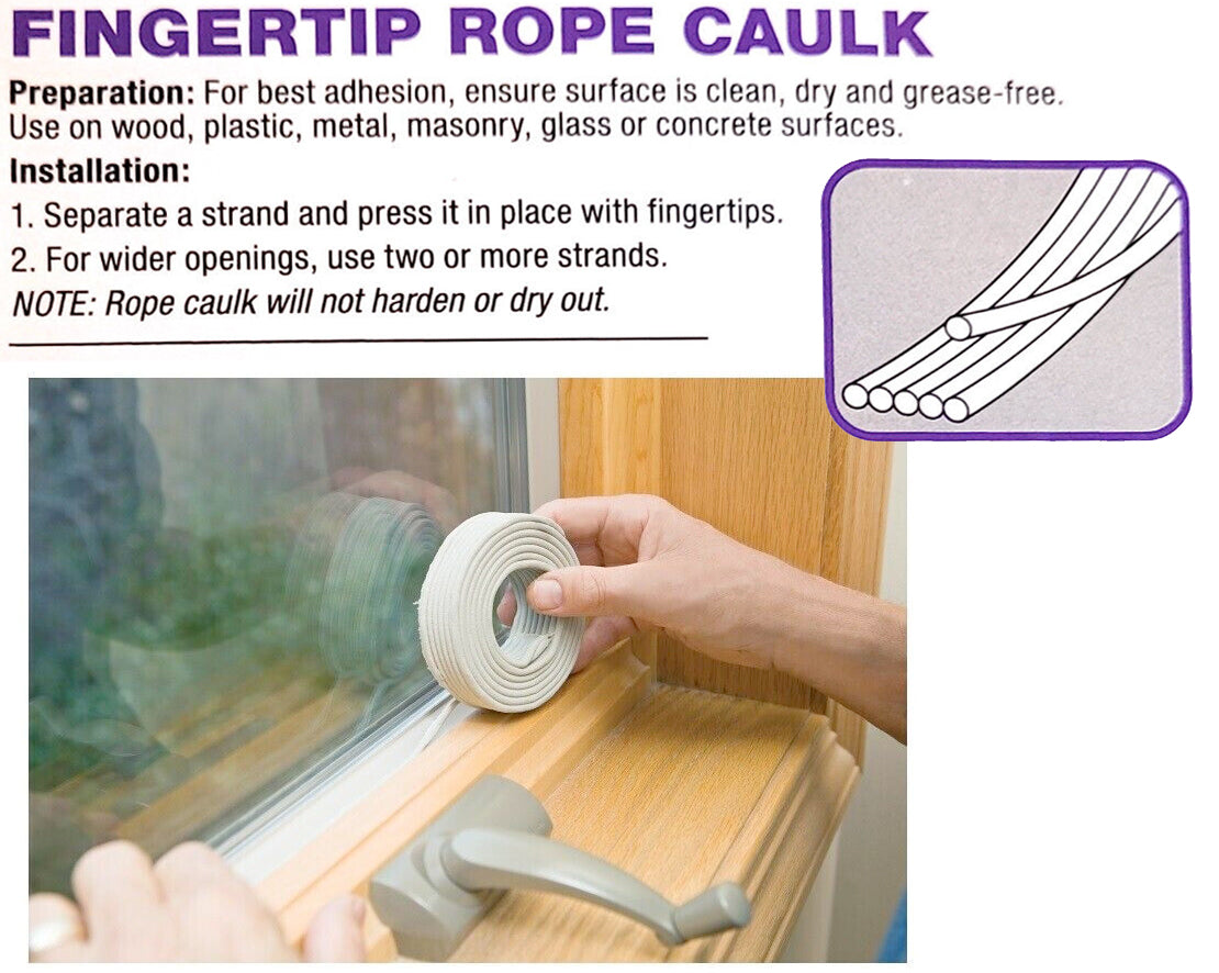 30 ft Rope Caulk Weather Tight Seal Draft Stopper Strip Weather Gray Self Stick Weatherization Keep Heat