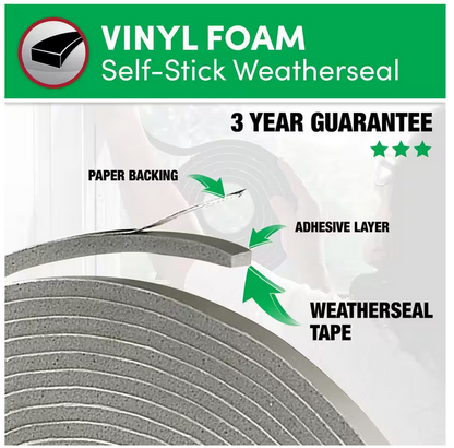 Window Door Foam Tape, 3/16-by-3/8-Inch by 17 Feet, Gray Sealing Weatherstrip