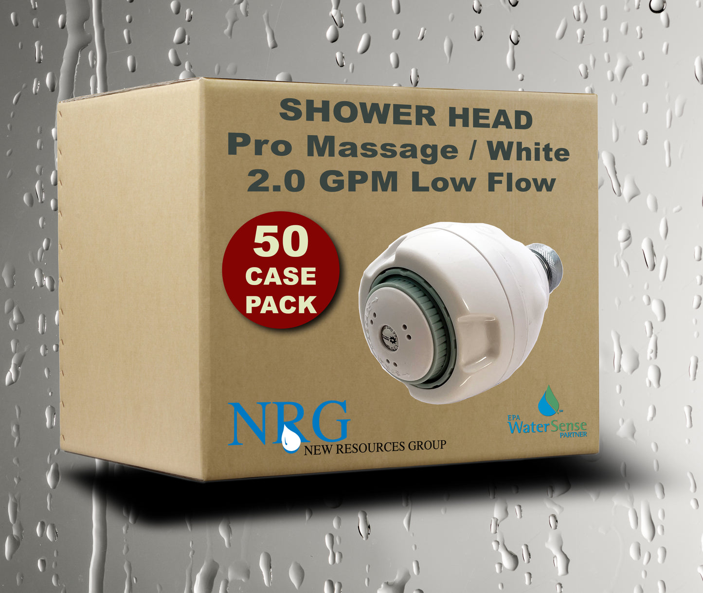 Case of 50 Shower Pro Massage, Water Saving, low flow shower head White